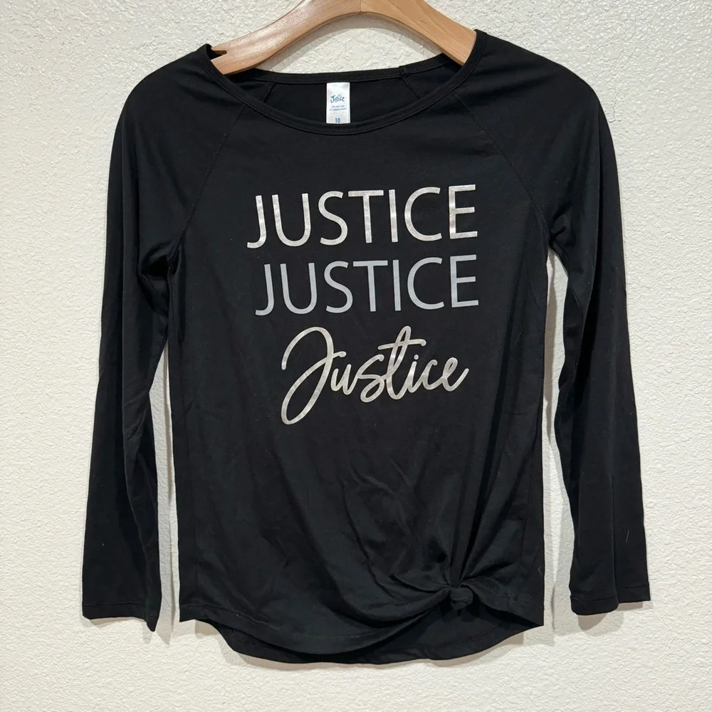 Kids Justice Girls Black Gray Logo Graphic Long Sleeve T-Shirt L 10